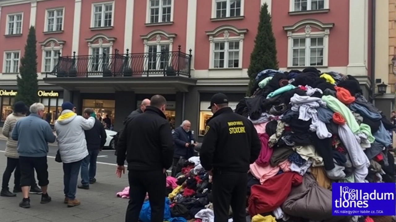 Obrovská čtyřtunová hromada oblečení vzbudila rozruch na náměstí Republiky v Praze