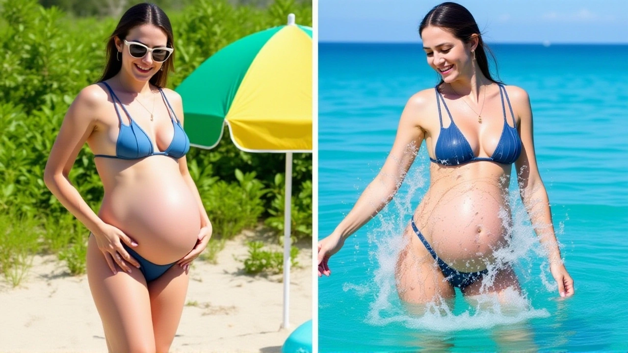 Candice Swanepoel v plavkách na brazilské pláži v posledních hodinách těhotenství